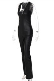 Black Fashion Sexy Solid Basic V Neck Skinny Jumpsuits