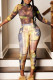 Colour Sexy Print Patchwork See-through Half A Turtleneck Long Sleeve Two Pieces