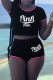 Black Fashion Casual Letter Print Basic O Neck Short Sleeve Two Pieces