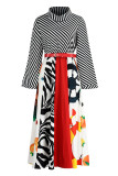 Multicolor Fashion Casual With Belt Turtleneck Long Sleeve Dresses