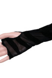 Black Fashion Sexy Patchwork See-through O Neck Skinny Jumpsuits
