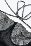 Black Fashion Sexy Patchwork Bandage See-through Backless Halter Strapless Dress