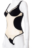 Black Sexy Solid Patchwork Mesh Swimwears