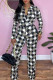 Black Casual Print Bandage Patchwork V Neck Straight Jumpsuits