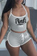 Grey Sexy Casual Letter Print Backless Halter Sleeveless Two Pieces
