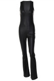 Black Fashion Sexy Solid Basic V Neck Skinny Jumpsuits