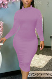 Light Purple Sexy Solid Patchwork O Neck Pencil Skirt Dresses