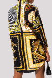 Multicolor Fashion Casual Print Basic Turndown Collar Shirt Dress