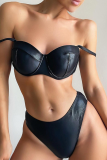 Black Sexy Solid Patchwork Swimwears