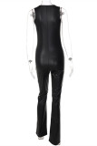 Black Fashion Sexy Solid Basic V Neck Skinny Jumpsuits