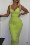 Green Fashion Sexy Solid Backless Spaghetti Strap Long Dress