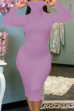 Light Purple Sexy Solid Patchwork O Neck Pencil Skirt Dresses