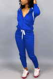 Blue Casual Solid Two Piece Suits pencil Long Sleeve Two-piece Pants Set