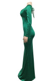 Red Fashion Sexy Solid Backless V Neck Long Sleeves Evening Dress