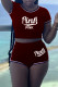 Burgundy Fashion Casual Letter Print Basic O Neck Short Sleeve Two Pieces