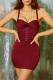 Burgundy Fashion Sexy Solid Backless Spaghetti Strap Sleeveless Dress
