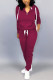 Wine Red Casual Solid Two Piece Suits pencil Long Sleeve Two-piece Pants Set