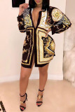 Multicolor Fashion Casual Print Basic Turndown Collar Shirt Dress