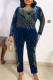 Tibetan Blue Fashion Casual Patchwork Hot Drill V Neck Plus Size Jumpsuits