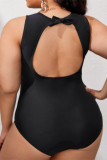 Black Fashion Sexy Patchwork Solid Hollowed Out Backless O Neck Plus Size Swimwear