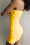 Yellow Fashion Sexy Solid Backless Spaghetti Strap Sleeveless Dress Dresses