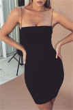 Black Fashion Sexy Solid Backless Spaghetti Strap Sleeveless Dress Dresses