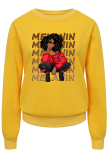 Yellow Fashion Street Print Patchwork Letter O Neck Tops