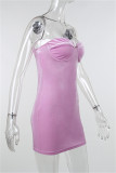 Purple Fashion Sexy Solid Backless Strapless Sleeveless Dress