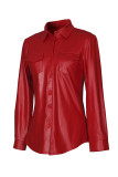 Red Fashion Casual Solid Basic Turndown Collar Tops