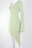 Green Sexy Solid Patchwork Off the Shoulder Irregular Dress Dresses