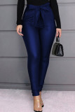 Black Fashion Casual Solid With Belt Skinny High Waist Pencil Trousers