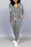 Grey Casual Solid Two Piece Suits pencil Long Sleeve Two-piece Pants Set