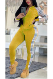 Blue Casual Patchwork Print pencil Long Sleeve Two Pieces