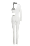 Red Sexy Solid Hollowed Out Sequins Patchwork Asymmetrical Half A Turtleneck Skinny Jumpsuits