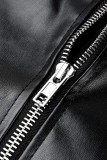 White Fashion Casual Solid Patchwork Zipper Hooded Collar Tops