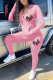 Pink Fashion Casual Letter Embroidery Basic Zipper Collar Long Sleeve Two Pieces