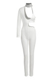 Red Sexy Solid Hollowed Out Sequins Patchwork Asymmetrical Half A Turtleneck Skinny Jumpsuits