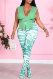 Pink Green Fashion Casual Print Basic Skinny High Waist Pencil Trousers