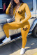 Yellow Fashion Casual Letter Embroidery Basic Zipper Collar Long Sleeve Two Pieces