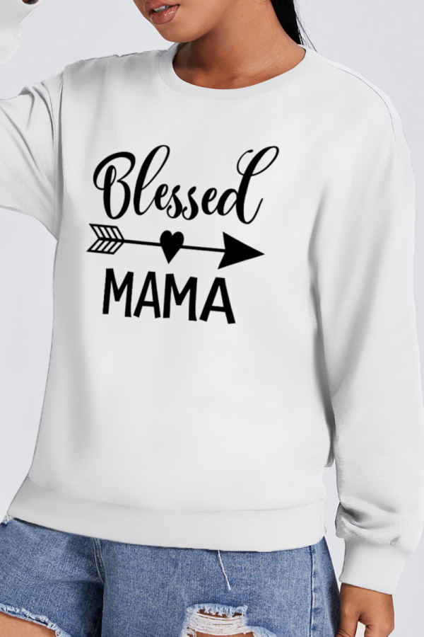 White Fashion Casual Print Patchwork Letter O Neck Tops