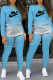 Light Blue Fashion Sportswear Print Patchwork O Neck Long Sleeve Two Pieces