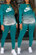 Ink Green Fashion Sportswear Print Patchwork O Neck Long Sleeve Two Pieces