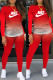 Tangerine Red Fashion Sportswear Print Patchwork O Neck Long Sleeve Two Pieces