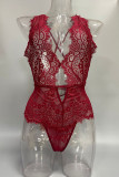 Black Sexy Solid Hollowed Out Split Joint See-through Valentines Day Lingerie