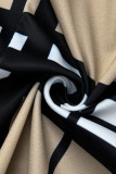 Khaki Fashion Casual Print Split Joint Turndown Collar Tops