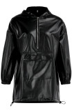 White Fashion Casual Solid Patchwork Zipper Hooded Collar Tops