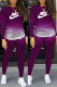 Purple Fashion Sportswear Print Patchwork O Neck Long Sleeve Two Pieces