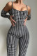Black Fashion Sexy Print Backless Square Collar Skinny Jumpsuits