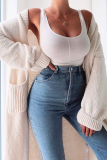 Cream White Casual Solid Split Joint Halter Outerwear