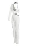 Red Sexy Solid Hollowed Out Sequins Patchwork Asymmetrical Half A Turtleneck Skinny Jumpsuits